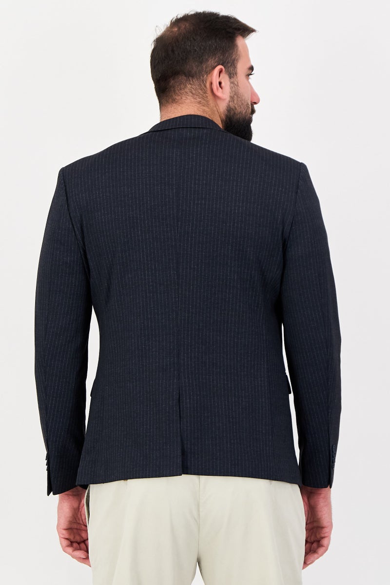 Celio Men Regular Fit Stripe Casual Blazer, Navy - Image 2